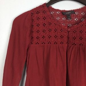 J.Crew Burgundy Long Sleeved Peasant Top